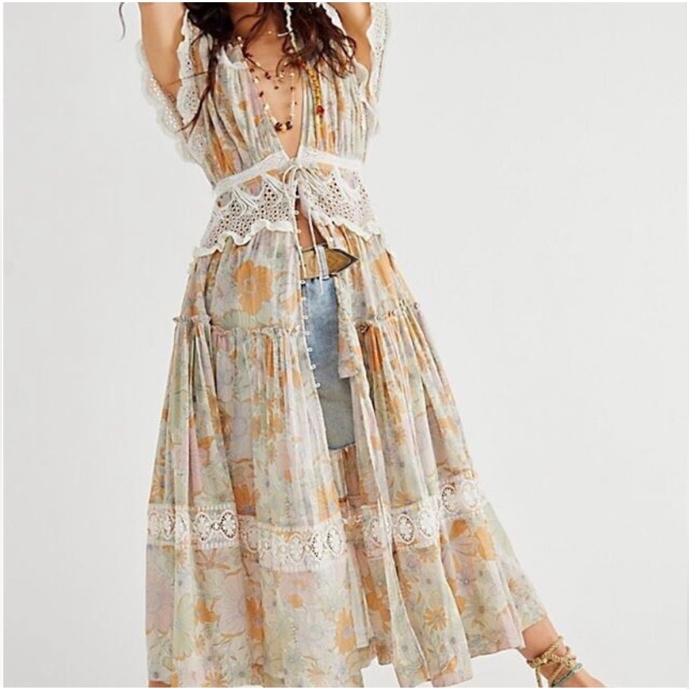 Free People Floral Lace Midi Dress Field of Dreams Small NEW!